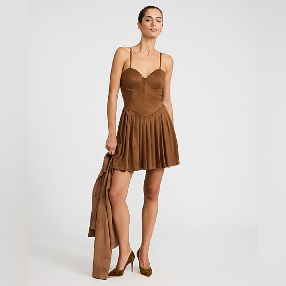 EXPRESS $108 Faux Suede Sweetheart Corset Pleated Mini Dress